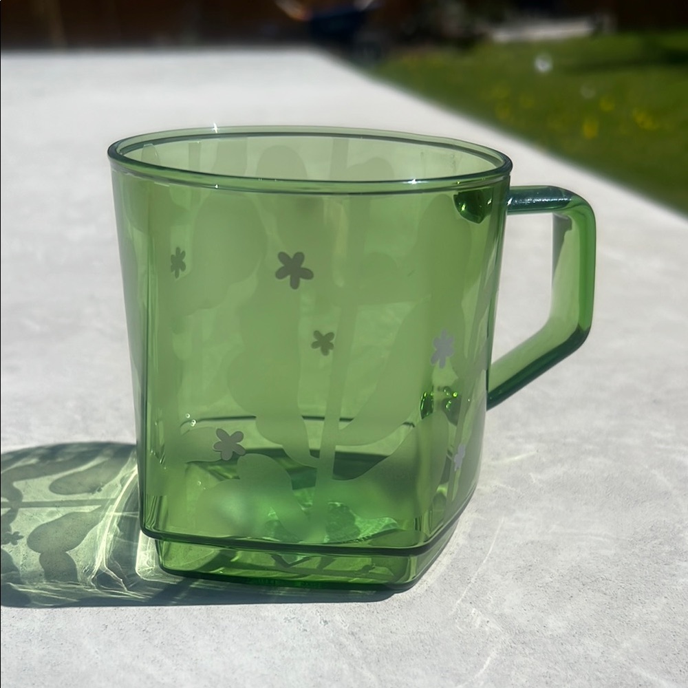 Starbucks Green Botanical Translucent Glass 12 oz Mug